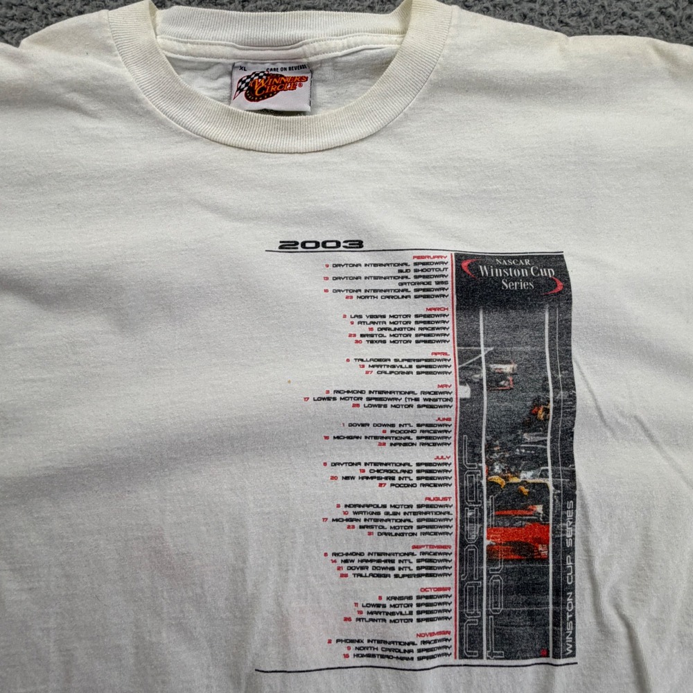 Vintage 2003 NASCAR Winston Cup Series Schedule T-Shirt Winners Circle White XL